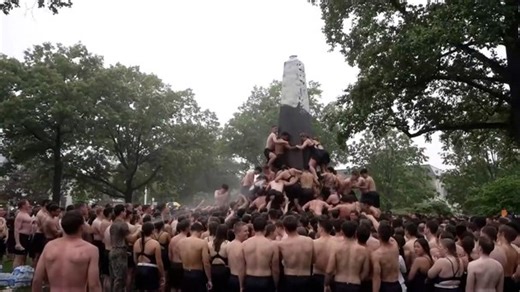 30K views · 154 reactions | The U.S. Naval Academy's greasiest tradition is back! See how long it took the freshmen, also known as plebes, to climb a 21-foot monument covered in lard. | Cape Cod Times | Facebook
