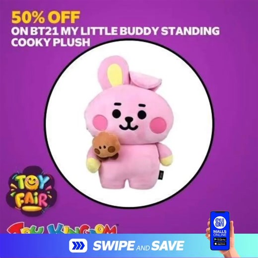 If you're on the lookout for the perfect gift for an ARMY friend that's beyond an album or light stick, the cuddly and adorable BT21 My Little Buddy Standing Cooky Plush is the perfect collectible. Score this at Toy Kingdom for just P500 from its original price of P999 and make a Jungkook-bias ARMY happy today! Download the SM Malls Online app, grab your coupon and swipe-instore to redeem! Get your coupon here: https://smmallsonline.onelink.me/JfgG?af_dp=smshopperapp://&pid=smonline&af_og_title=