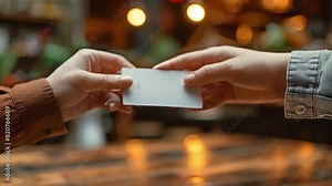 Hands exchange business cards at a networking event The focus is on professional connections.