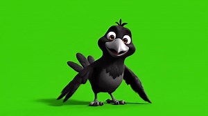 Download Cartoon Crow with Open Wings on Green Screen for free