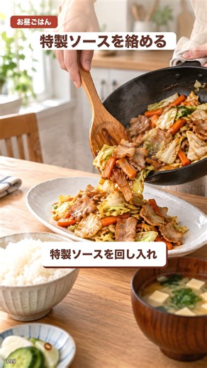 ジューシー豚バラ肉とシャキシャキキャベツの絶品ソース炒め定食｜白いご飯がすすむ昼おかず