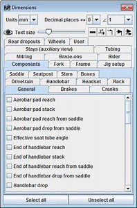 Dimensions (Displaying in BikeCAD)