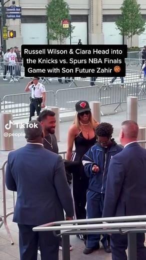 Russell Wilson and Ciara at Knicks vs Spurs NBA Finals with Son Future Zahir