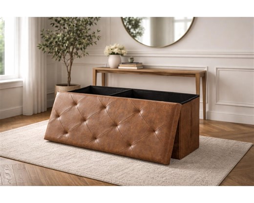43" Tufted Storage Ottoman Bench – Upholstered Faux Leather Footrest Stool - Etsy