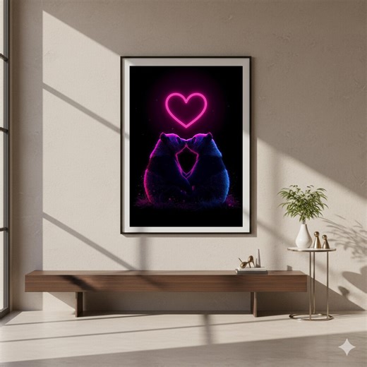 Neon Panda Couple Wall Art, Cyberpunk Animal Poster. - Etsy