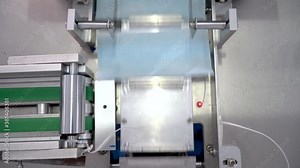 The process of manufacturing line production medical face mask with automatic machinery in an industrial factory . Shortages during the coronavirus pandemic or covid-19 outbreak