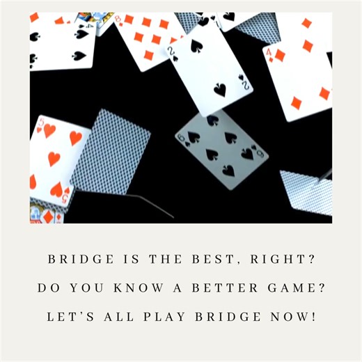 "A haiku for you: Bridge is the best, right? Do you know a better game? Let’s all play bridge now! Try Just Play Bridge for infinite hands! https://www.acbl.org/just-play-bridge/ #play #bridge #playbridge #game #cards | American Contract Bridge League - ACBL