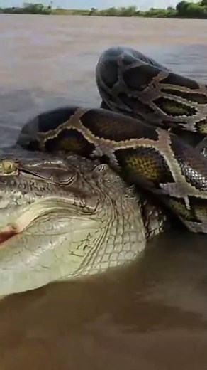 Python Ambushes Crocodile in Epic River Battle