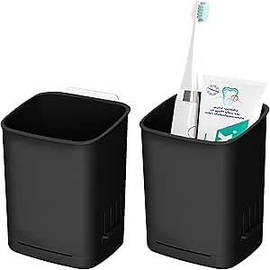 2 Packs Wall Mounted Toothbrush Holders, Self Adhesive Bathroom Toothbrush Wall Holder for Electric Toothbrush, Toothpaste, Razor,Shower Item (Black