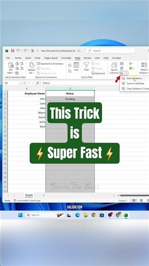 Data Validation | Excel | You're The Boss #shorts #excel #exceltips