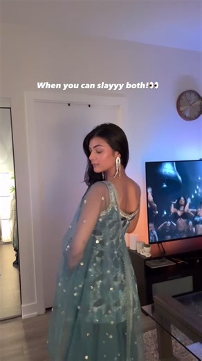 Akshra • Beauty Creator 🧚🏻‍♀️ on Instagram: "My two sides!!!🙂‍↔️ [ trending, traditional wear, ethnic, classy, explore, party fit, fit check, outfit, ootd, fyp, trending now, viral, outfit deets, inspo, outfit inspo ] #explore #foryoupage #reelitfeelit #reelkarofeelkaro #trendingnow"