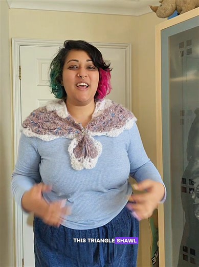this triangle shawl has become my new fave accessory, I LOVE it!! #crochetshawl #crochettriangleshawl #crochetinspo #crochetvlog #crochetaccessories