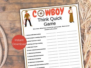 Cowboy Think Quick, Cowboy Party Printable, Western Themed Party Games, Wild West Party Activity, Cowboy Party Games - Etsy
