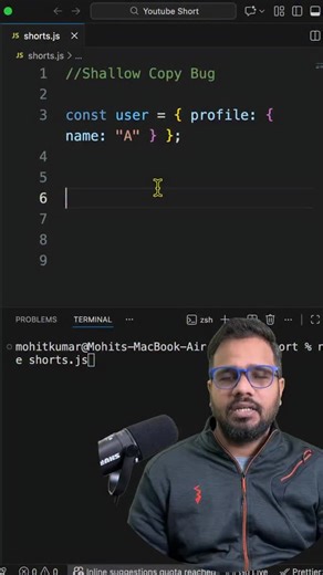 Mohit Decodes on Instagram: "Shallow Copy Bug in JavaScript ⚠️ Spread operator sirf top-level copy karta hai, nested objects same reference rakhte hain — isliye original object bhi change ho jata hai. Interview + real-world React/Redux bug you must know! Follow for daily JS interview shorts 🚀 #JavaScript #ShallowCopy #JSInterview #ReactJS #WebDevelopment"