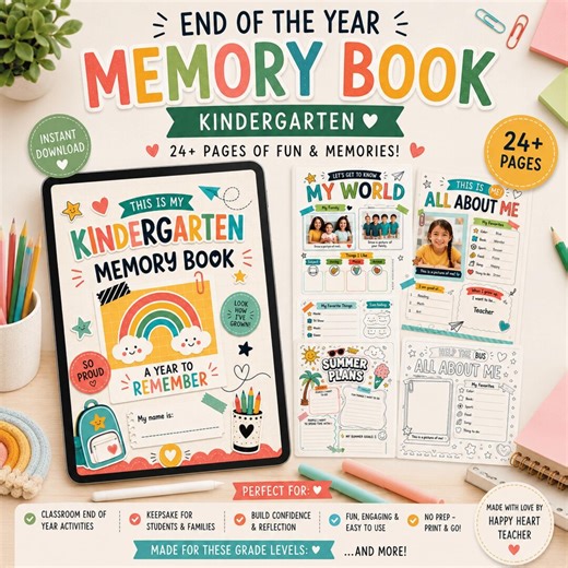 Kindergarten End of Year Memory Book Printable Activity Workbook | Summer Pages Mazes Coloring Keepsake PDF Kids Classroom Fun - Etsy