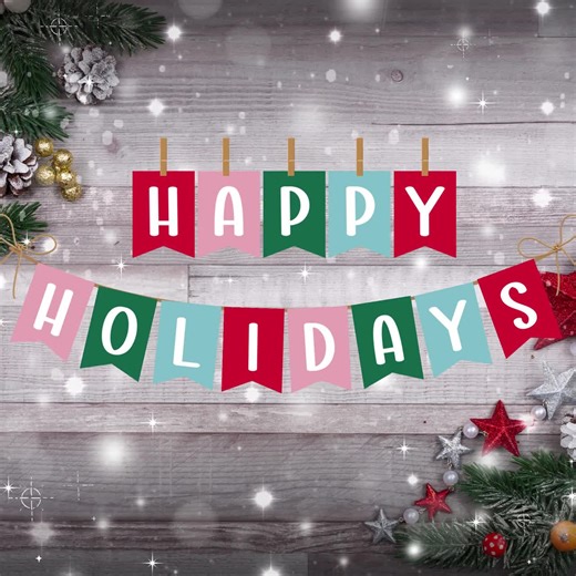 Happy Holidays Printable Banner, Festive Christmas Bunting, Xmas Party Decor, Snowflakes Garland, Instant Download - Etsy