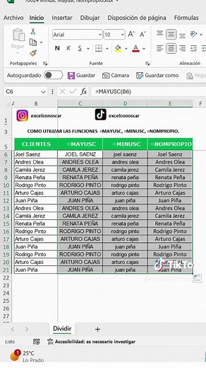 Funciones de texto en Excel: MAYUSC, MINUSC y NOMPROPIO