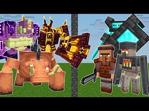 NETHER & END BOSSES vs VILLAGER ARMY (Minecraft Mob Battle)