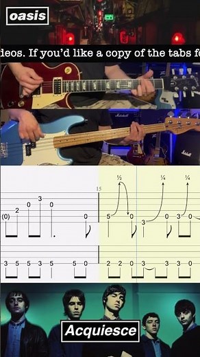 Acquiesce - Oasis - Lead Guitar - Bass - Lesson - Rolling Tab - Cover - Demonstration #oasisreunion
