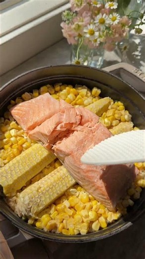 Salmon and corn takikomi gohan (Japanese seasoned rive) recipe #cooking