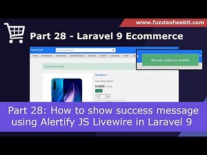 Laravel 9 Ecom - Part 28: How to show success message in Livewire | Integrate Alertify JS in Laravel