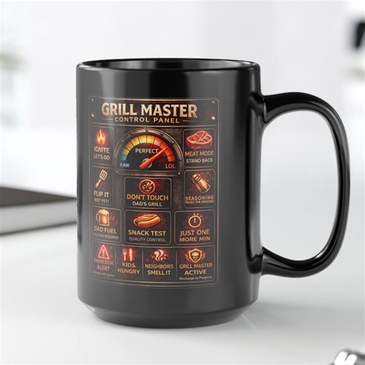 Grill Master Control Panel Mug | Personalized BBQ Dad Gift (15oz Black Ceramic) - Etsy