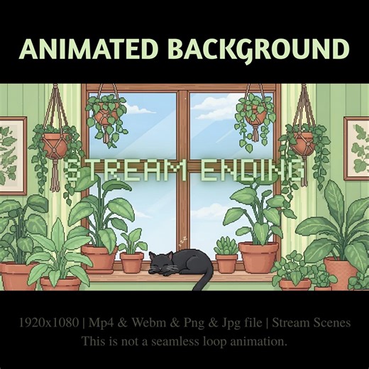 Cute Botanical Black Cat Retreat Animated Stream Screen: Cozy Pixel Room Twitch Banners - Etsy
