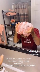 1.2K views · 98 reactions | Hate balling up your natural hair, braids, locs, weaves & wigs to fit in a regular bonnet❓ No problem❗ Sleep pretty and protect your hair with this extra long satin bonnet that buttons ‼️ | Vaykayy | Facebook