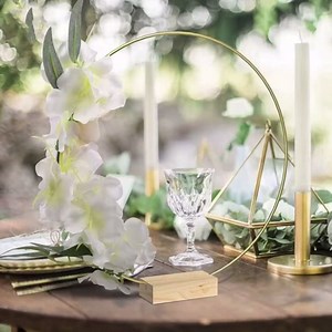 15PCS Floral Hoop Centerpiece with Stand, 12 Inch Large Metal Floral Hoop Wreath Macrame Gold Hoop Rings Floral Hoop Wreath Circle Wedding Decoration Table Ring Centerpiece