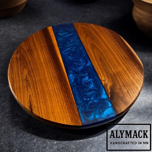 Handmade Lazy Susan Turntable – American Made Black Walnut, Ambrosia Maple, or Cherry and Resin Serving Tray - 10", 14", 20" Diameter - Etsy