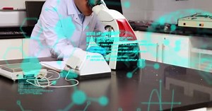 Animation Scientific Data Biracial Male Lab Worker Using Microscope Health