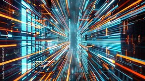 Digital Vortex: A mesmerizing abstract of digital data streams converging and swirling in a vibrant tunnel of light, evoking a sense of speed, connectivity, and the ever-evolving nature of the digital