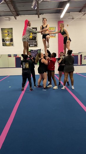 Not perfect, but getting there 😊#cheerleading #stunts #open4 #pyramid #fullaround #cheercoach #cheer #competitive #practicemakesperfect