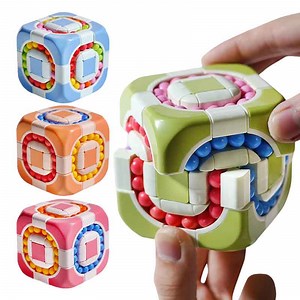 [Hot Item] Children Puzzle Decompression Fidget Sensory Toy Cube Educational Stress Relief Square Rotating Magic Bean Cube for Kids Adults