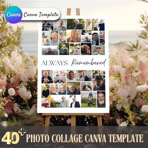 Funeral Photo Collage Sign Template | Editable Canva Memorial Poster | Celebration of Life Welcome Sign | Easel Display Instant Download - Etsy