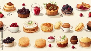 An array of delectable desserts and pastries animation background