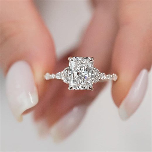 solitaire jewels 3CT Radiant Moissanite Hidden Halo Engagement Ring For Women, 10K Rose Gold