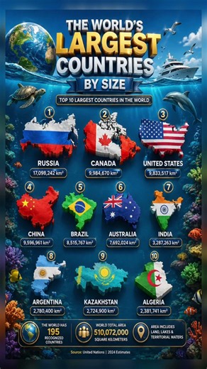 🌍 Top 10 Largest Countries in the World by Area | Biggest Countries Ranked 2025 🗺️ #shorts #feed