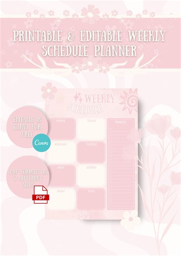 Weekly Schedule Planner | Minimal Pink Weekly Planner Printable | ADHD Friendly Weekly Layout | US Letter & A4 | Editable in Canva - Etsy
