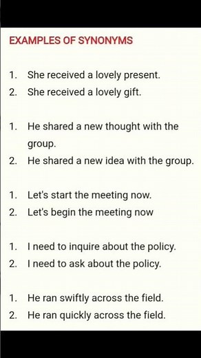 # English grammar # examples of synonyms