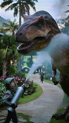 Angry T-Rex Caught on Fire, Zookeeper Uses Extinguisher to Save the Day🦖🧯💪#t-rex #dinosaur
