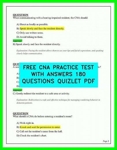 2026 CNA EXAM PREP 🩺 180 FREE PRACTICE TEST QUESTIONS AND ANSWERS QUIZLET PDF 📋
