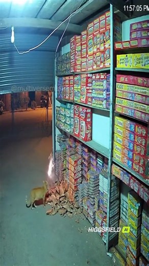 Ajin Joseph on Instagram: "Diwali Chaos! Cat Sparks Firecracker Warehouse Explosion (No Injuries Reported) In a shocking yet strangely funny viral clip, a mischievous cat accidentally caused a firecracker warehouse to erupt in sparks and smoke — but thankfully, no one was hurt. CCTV footage shows the curious cat batting at a lit sparkler near the entrance before darting away, moments before a chain of colorful explosions lit up the sky. Locals rushed to the scene as fireworks burst in every dire