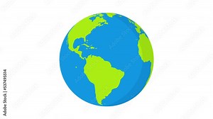 2D animation of cartoon planet Earth isolated on a white background. Rotating green blue planet in flat design. Good for educational, or business film, modern explainers, or infographic