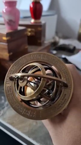5.5" Brass Armillary Sphere World Globe Rosewood Base Table Decor Gift