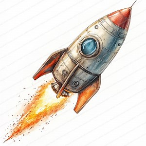 24 Retro Metallic Rocket Clipart | Vintage Space Illustration Design | Printable Watercolor Clipart | High Quality Jpgs | Paper Craft - Etsy Canada