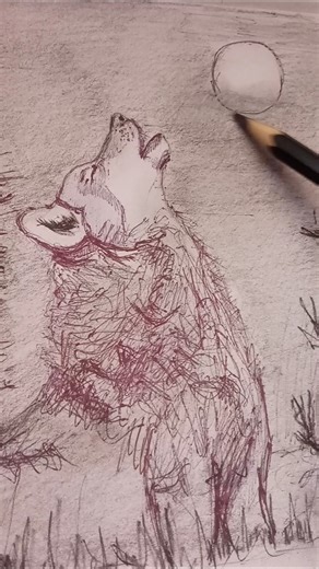 Wolf howling at moon #sketch #art #subscribe #viral #drawing