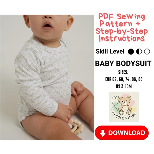 Baby Bodysuit Sewing Pattern: PDF Download (EUR 62-86 / US 3-18M) - Etsy
