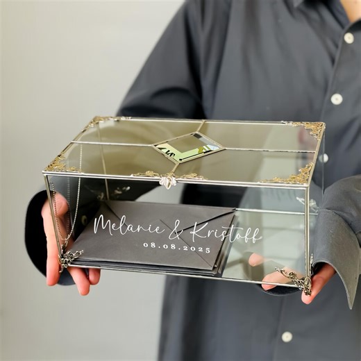 Personalized Wedding Card Box, Vintage Metal Glass Card Box for Envelopes, Wedding Card Holder, Reception Card Box, Glass Letter Box - Etsy