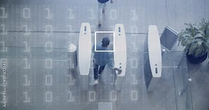 Overhead shot of security gates identifying people at entrance